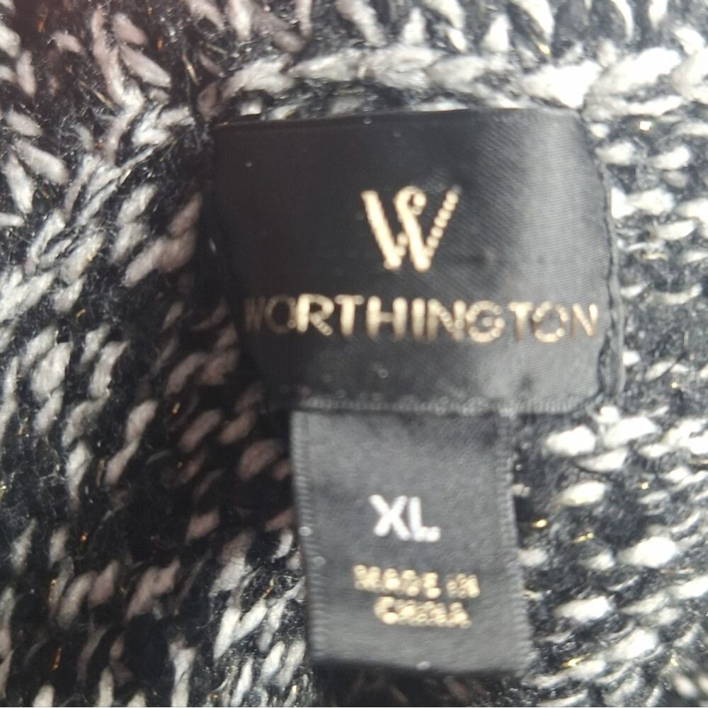 Worthington Short Sleeve Knit Sweater 3/4 Sleeve Black White XL Womens - Picture 2 of 7